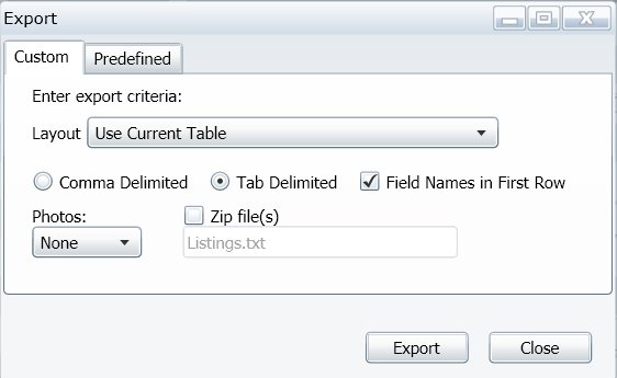 Export data screen in Nav Web