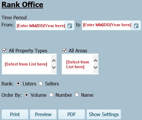 Rank Office Critera Screen