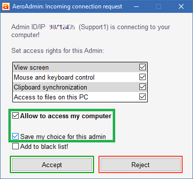 Accept AeroAdmin Access