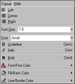 Format menu in ReportFlyer Designer